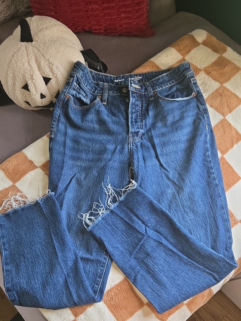 Old Navy Women's Blue Boyfriend Jeans with Raw Hem